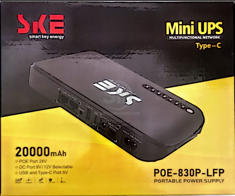SKE Mini DC UPS POE-830P-LFP | 20000 mAh | USB 5V/9V/12V + POE 24V