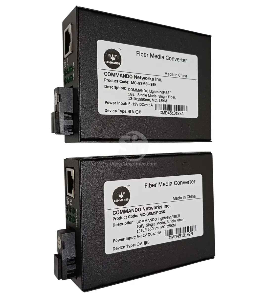 Kit Convertisseur de Média Fibre COMMANDO MC-GSMSF-25K  1GE  Monomode  Simple Fibre  25KM