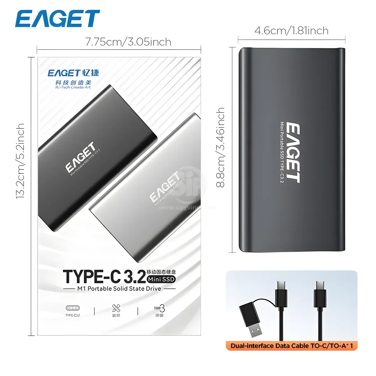Mini SSD Portable Eaget M1 | USB 3.2 Type-C | 1 To / 2 To | Ultra-compact & Haute vitesse