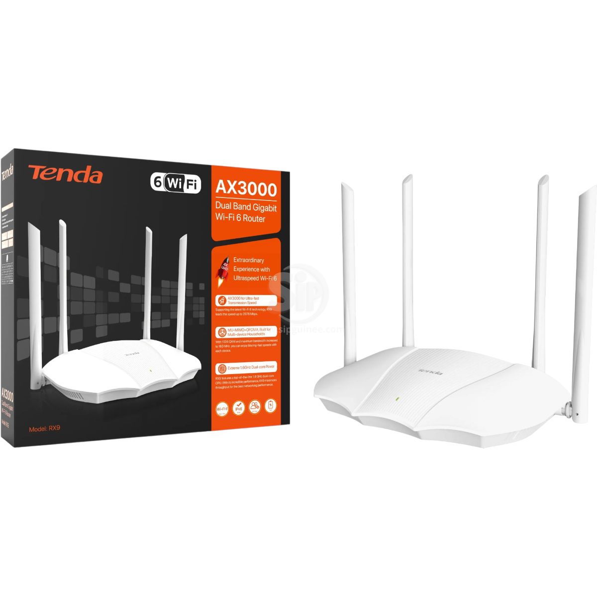 Routeur Wi-Fi 6 Tenda RX9 | AX3000 | Dual Band | 4 Antennes 6dBi | Ports Gigabit