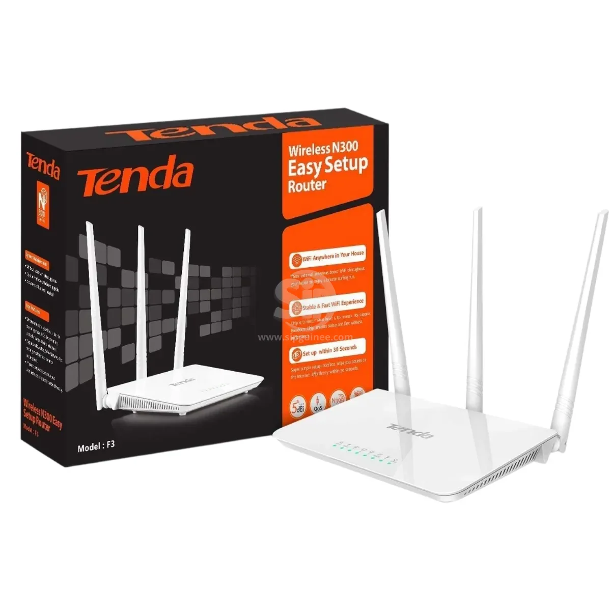 Routeur Wi-Fi Tenda F3  N300  2,4 GHz  3 Antennes 5dBi  Idéal pour maison et bureau