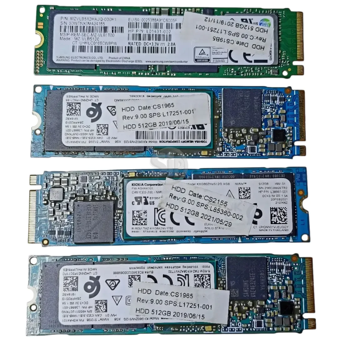 SSD M.2 NVMe 512 Go – Marques mixtes (Toshiba, Kioxia, et autres)  Format 2280  PCIe 3.0  Vrac