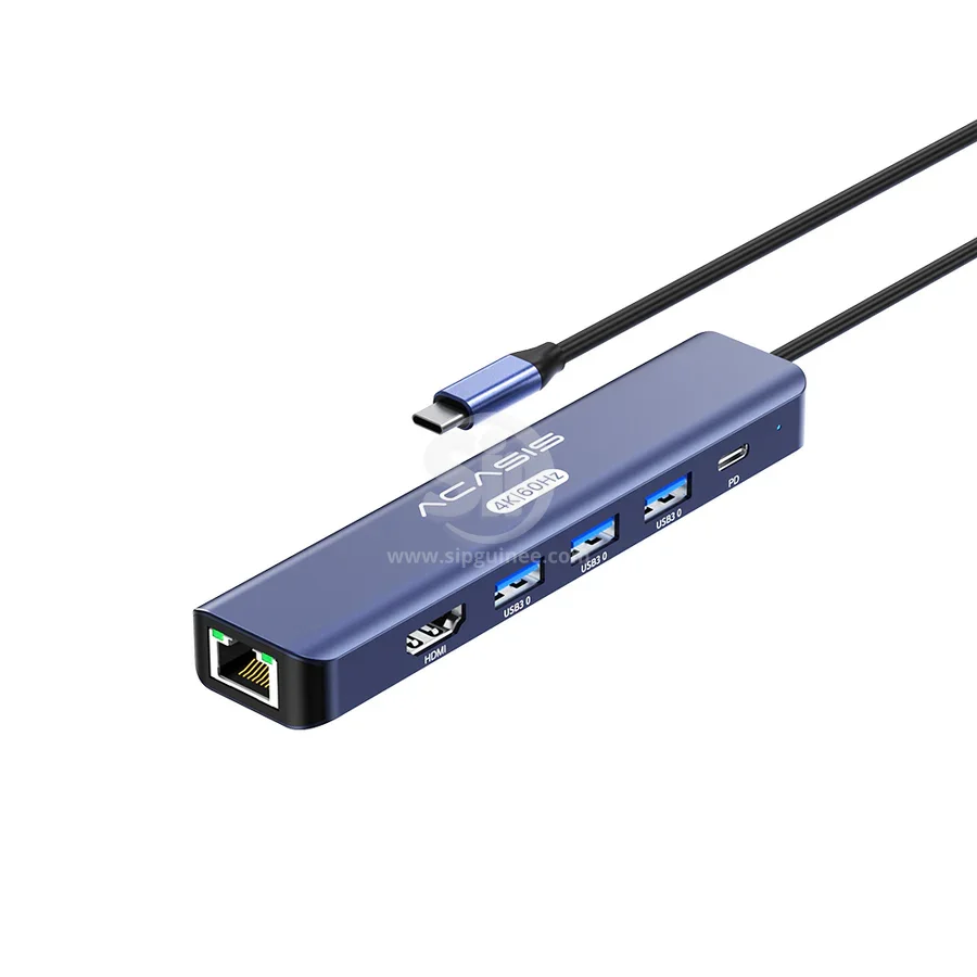 Station d’accueil Acasis DS-7HN6M1 | USB-C 6-en-1 | PD 100W | 4K 60Hz | Gigabit Ethernet | USB 3.0