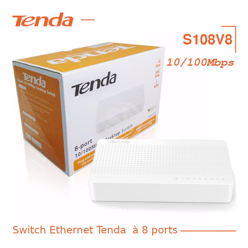 Switch Tenda S108  8 Ports Fast Ethernet  Plug & Play  Compact & Économique